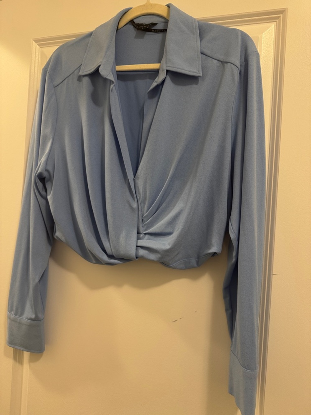 Marciano Powder Blue Twist-Front Collared Blouse